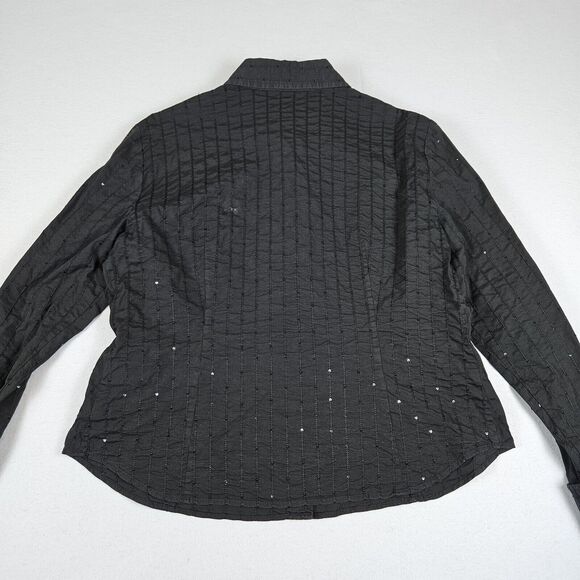 Lafayette 148 New York Blouse Women 14 Black Sequins Embroidered Striped FLAWED - Picture 10 of 16